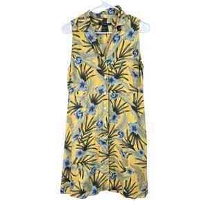 Boston Proper Women's Yellow Floral Button Up Silk Shirt Dress Size 8